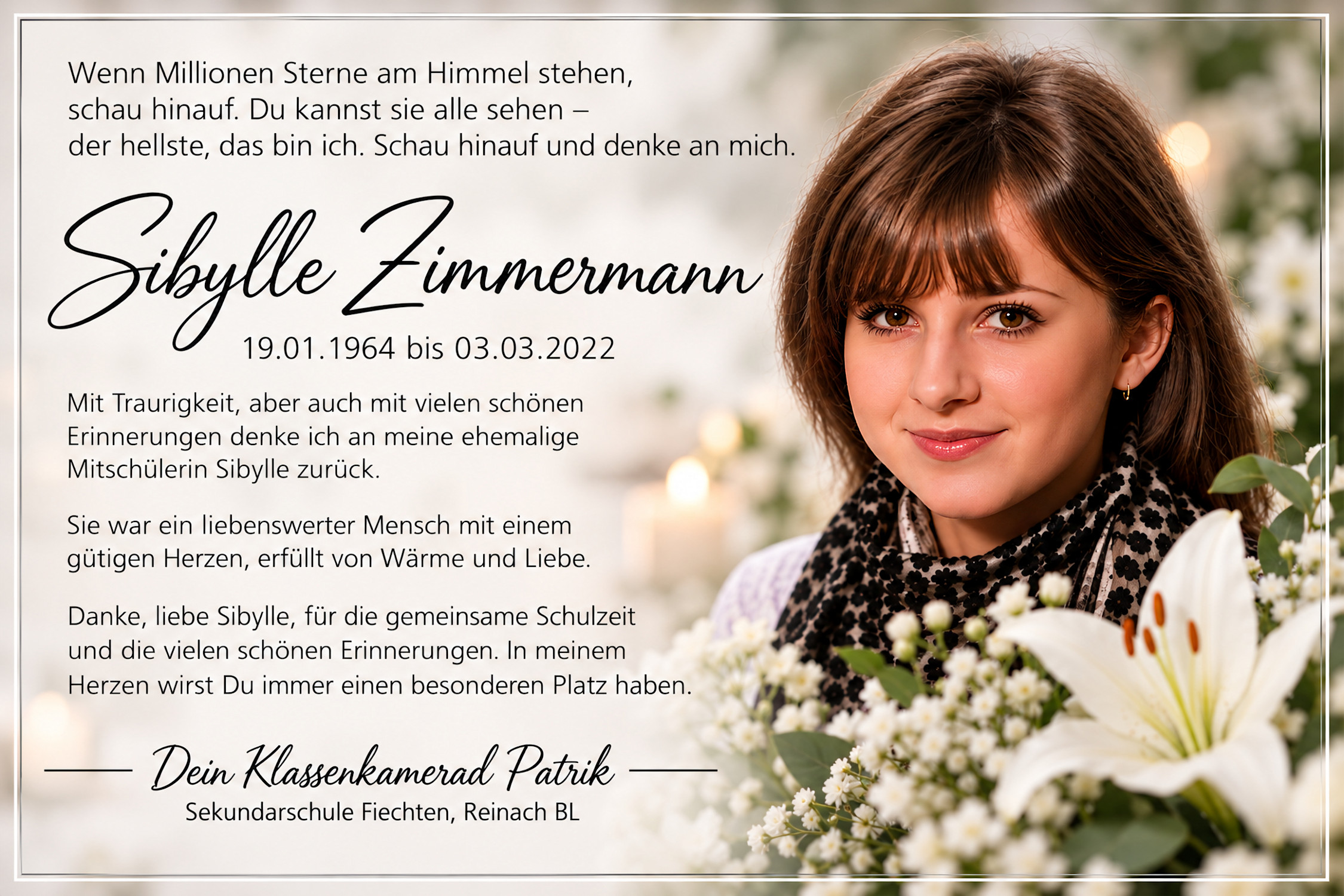 Todesanzeige für Sibylle Doris Zimmermann – Anzeige 2