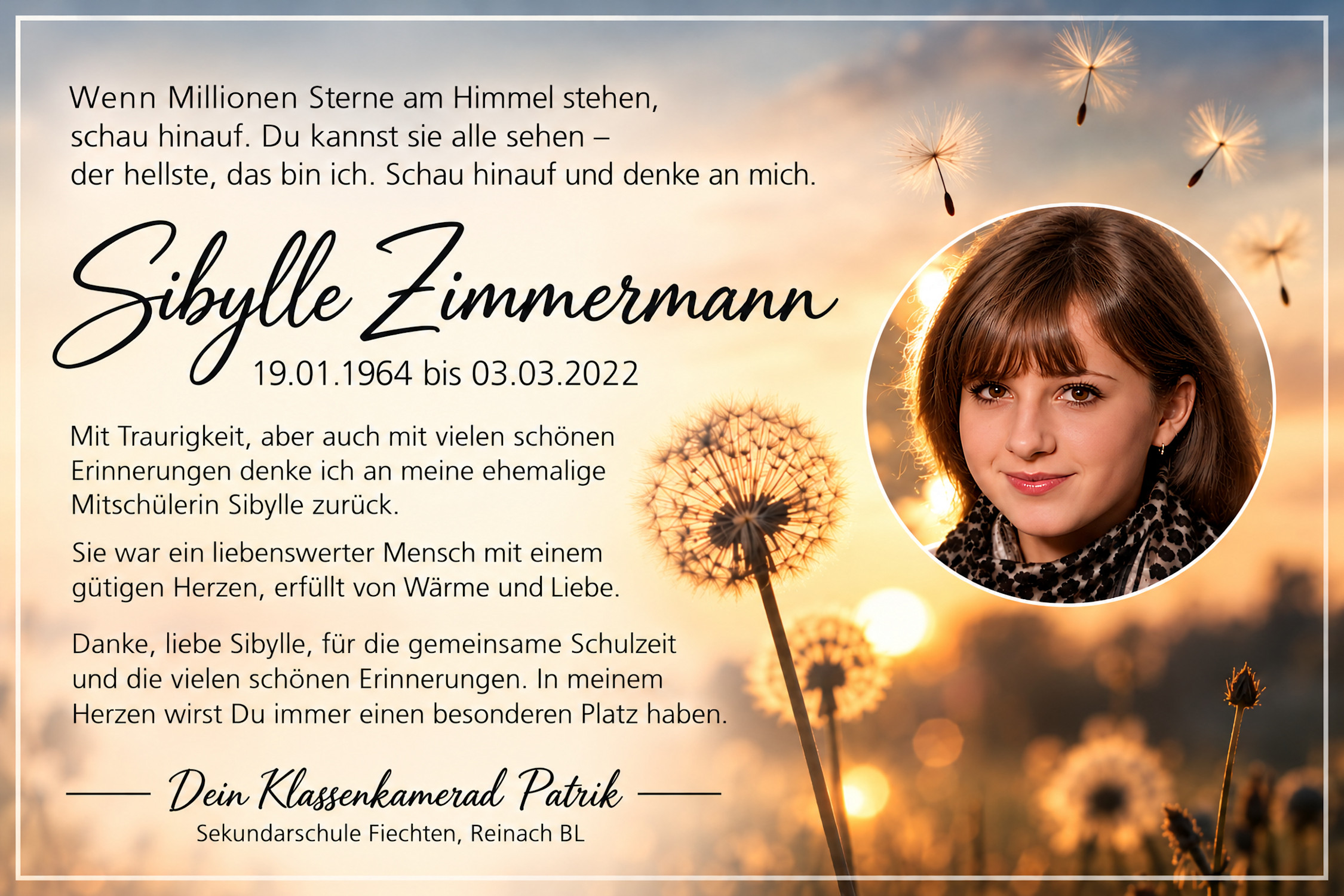 Todesanzeige für Sibylle Doris Zimmermann – Anzeige 3